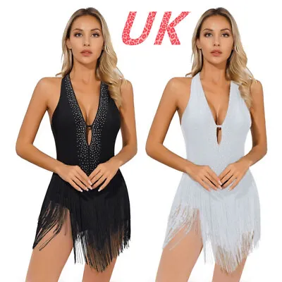 UK Womens Tassel Latin Dance Dress Rumba Salsa Cha-cha Dancewear Costume Leotard • £18.83