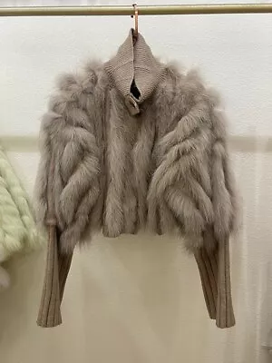 Women Real Fur Strip Sexy Short Knitted Sweater Short High Collar Sweater Coat • $236.01