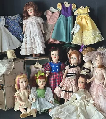 Huge Lot Of Vintage 1950’s 14” Mary Hoyer Plastic/Composition  Dolls Trunk/Dress • $375