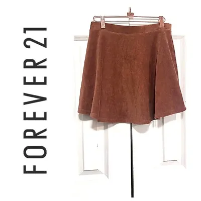 FOREVER 21 • Copper Color Ribbed Soft Velour Skater Skirt • S/M • $15