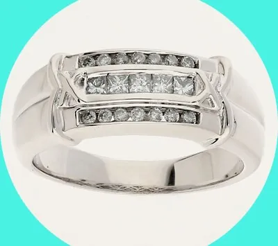 Mens Diamond Wedding Band Ring .52T 14K WG 9.7MM Size 11 ½ • $1104.82