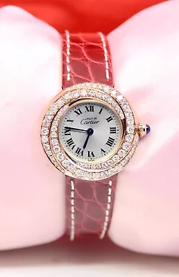 Must De Cartier Trinity Vermeil Watch 18K Gold Plated W/Pink Diamonds Ref.2735 • $3500