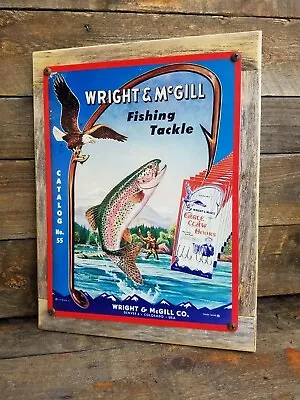 Eagle Claw Fishing Tackle Ad Reproduction Metal Sign Reclaimed Wood Frame • $29.99