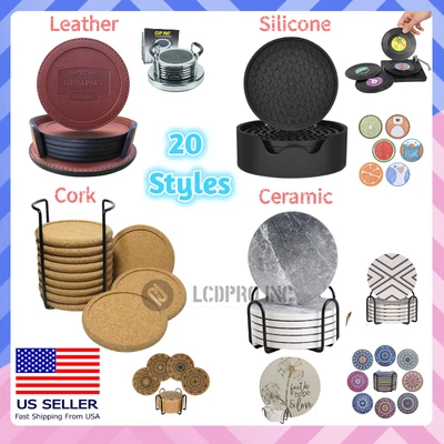 $15.94 • Buy Coasters With Holder Silicone Cork Marble Ceramic Cup Pad Mat Drink Coffee Decor