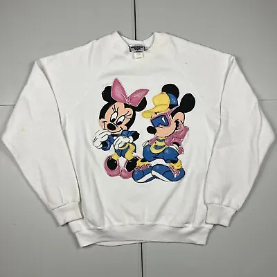Vintage 90s Custom Disney Mickey Minnie Mouse Graphic Crewneck Sweatshirt White  • $16.99