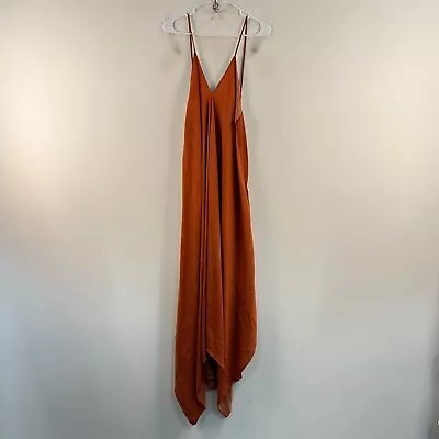 Mustard Seed Womens Large Dress Orange Satin Woven Sleeveless Uneven Hem 20181 • $20.30