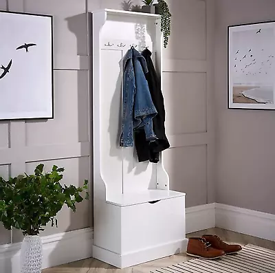 £119.90 • Buy Coat Stand Shoe Rack Wooden White Hallway Bench Hall Tree Clothes Garment Unit