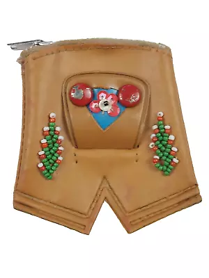 Vintage German Coin Purse Lederhosen Vinyl Zipper On Top Brown With Beading • $2.95