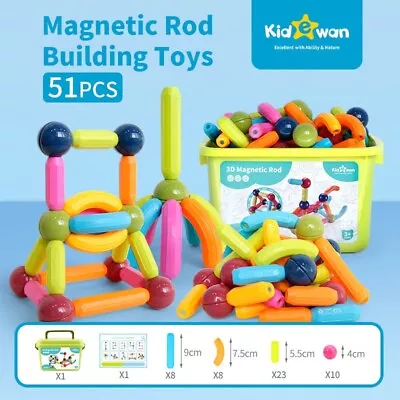 3D Magnetic Rod Building Toys 51 Pieces Educational Set Fidget Toy • $18.04