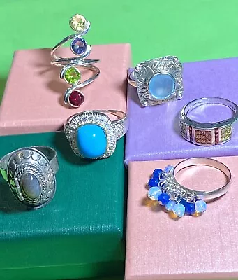 6 RING LOT Sterling Silver 925 Poison Locket Turquoise Citrine Garnet Moonstone • $71.99