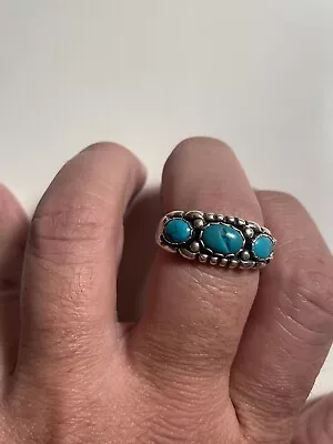 Vintage Mens Sterling 3 Stone Turquoise Ring- Hallmarks • $50