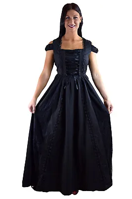 Gothic Victorian Dark Side Raven Witch Black Long Corset Lace Up Party Dress • $59.95