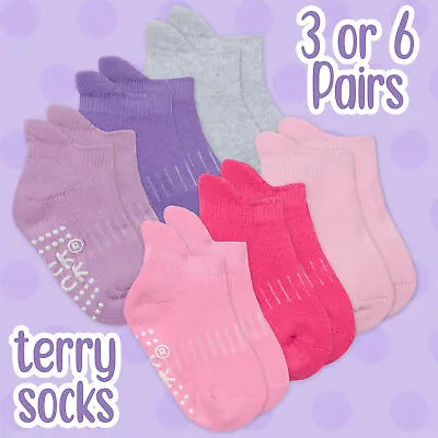 £5.49 • Buy Newborn Baby Girls Terry Socks Toddler Trainer Liner Non-Skid Anti-Slip Grips 