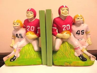 Vintage 1976 Chalkware Football Players Plastic Dan-Dee Hong Kong Bookends Sport • $10.99