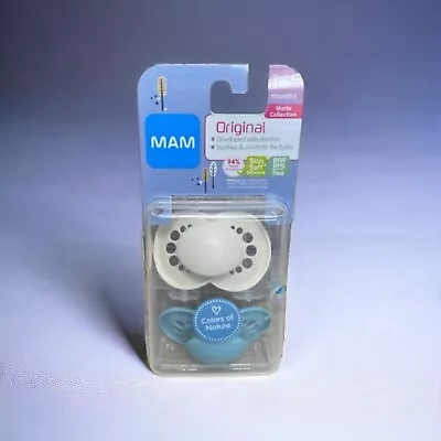 MAM 2 Original Matte Collection Pacifiers 6 + Months Blue White Colors Of Nature • $7