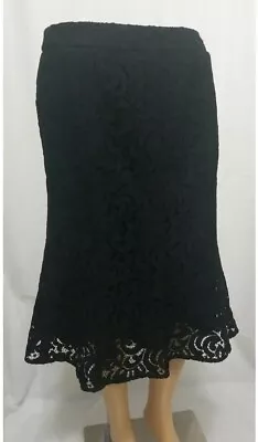 Ann Taylor Factory Peplum Skirt Sz 6 Black Lace Midi Length Zip Up Formal • $19.99