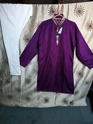 AR Fashion Mens Purple Pajama Kurta Size S New With Tags Heavy Stone Work. • £30