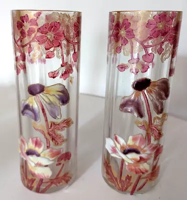 Legras Vases Glass Enamelled Montjoye Pair Of Vases • $656.79