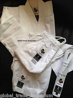 NEW ARAWAZA WHITE KIDS WKF KARATE SUIT GI UNIFORM MIDDLEWEIGHT 10oz • £39.95