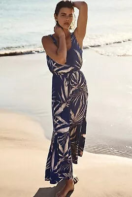 NWT Witchery Printed Maxi Dress [8 12 14] Blue Leaf Print Relaxed Fit Tiered • $59.99