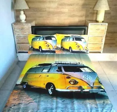 Retro Style VW Kombi Quilt Duvet Cover Set Single Soft Bedding Kids Doona Cover • $58.29