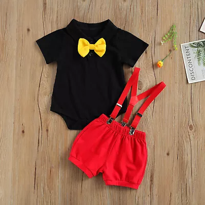 NEW Mickey Mouse Baby Boys Bodysuit & Suspender Shorts Outfit Set  • $10.99