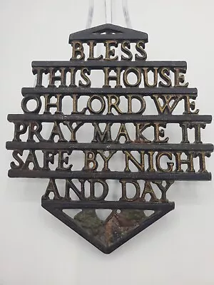 Vtg Cast Iron Metal Trivet Wall Decor Bless This House Oh Lord We Pray Religious • $7.50