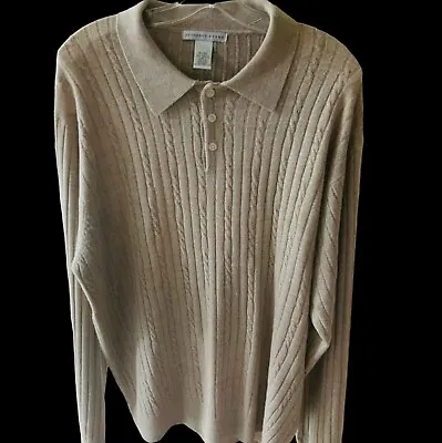 Geoffrey Beene Mens Long Sleeve Collared Quarter Button Tan Sweater Euc Xl • $29.99