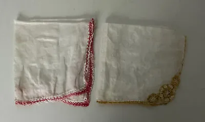Vintage Set Of 2 - White Cotton Crocheted Edge Hankerchiefs 11  Square • $10