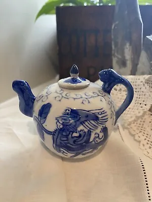 Tiny Ceramic Japanese Style Blue & White Ornamental Teapot 11cm X 9cm  • £3