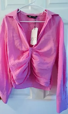 Zara Womens Bright Pink Shirt Size M  Blouse NWT • $49.68