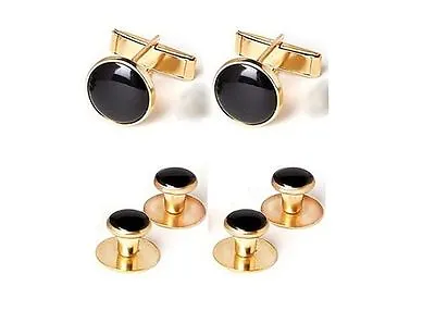 NEW Gold Black Tuxedo Cuff Links Shirt Studs Tux French Cuffs • $9.95