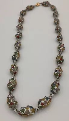 Vintage Estate Very Unique Cloisonné Rabbit Beaded Necklace White • $40