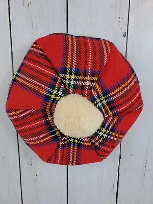 Vintage Scottish Tartan Hat Cap Beret Tam O' Shanter  Made In Great Britain Red  • $40