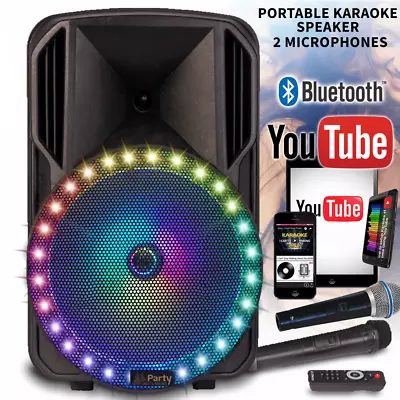 £129 • Buy Portable Bluetooth Karaoke Machine Vocal PA Party Speaker 12  2 Mics Star LEDs
