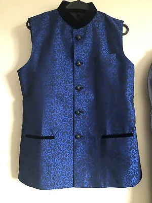 Mens Youth Indian Bollywood Kurta Waistcoat Fancy Dress Bollywood Blue XS (36) • £14.99