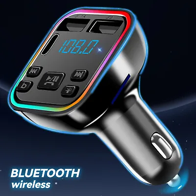 Bluetooth 5.0+ Car BT Wireless FM Transmitter Adapter Hands-Free 2USB PD Charger • $8.99