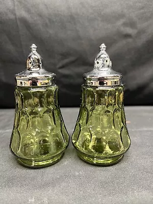 Vintage Fenton Colonial Green Glass Salt And Pepper Shakers USA Made SEE PICS • $28