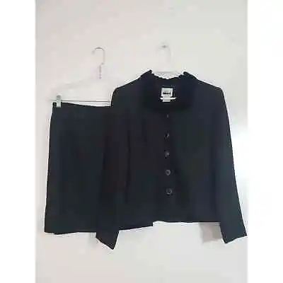 (F) VTG Leslie Fay Dress Women's Skirt Suit Size 8 Black Glitter Velvet Collar • $25