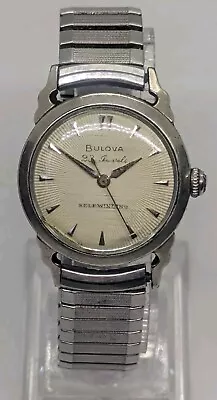Vtg 1959 White R.G.P Bulova 23 Jewel Model 10BPAC Automatic Wristwatch Runs Well • $19.95