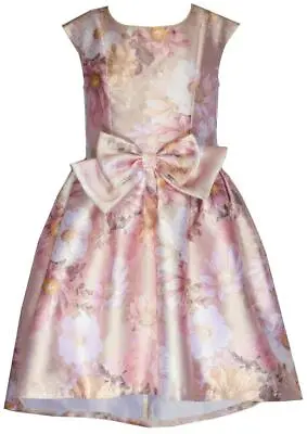 £36.52 • Buy NEW Bonnie Jean Girls Size 4  TAUPE BLUSH FLORAL BOW  High-Low Mikado Dress NWT