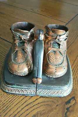  Vintge Bronzed Baby Shoes Bookends Mason Masterpieces Boston MASS • $29.99