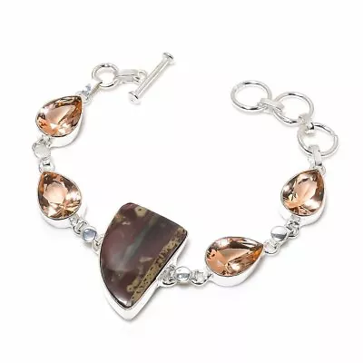 $3.99 • Buy Dragon Jasper, Morganite Gemstone Handmade Silver Jewelry Bracelet 7-8 