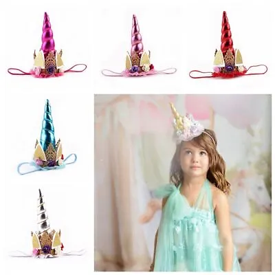 $6.01 • Buy Tiara Party Unicorn Horn Christmas Hair Band Baby Flower Headband Rainbow