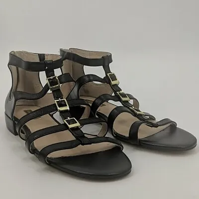 NWT LOUIS ET CIE Sandals Womens 6 Black Leather Gladiator • £56.77