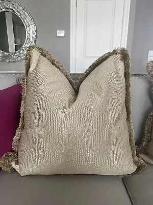 MARGE CARSON 28” Golden Embroidered Accent Throw Pillows W/ Decorative Fringe • $109.99