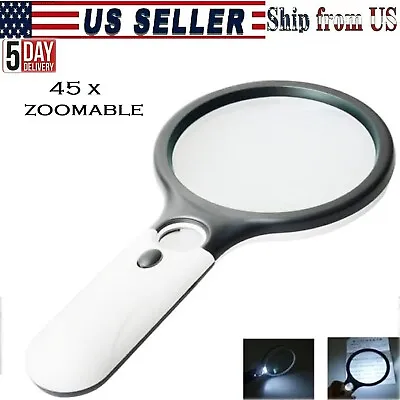 45X Jumbo Handheld Magnifying Glass W/ 3 Bright LED Light Illuminated Magnifier • $5.99