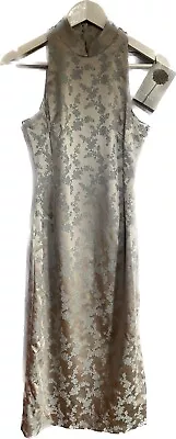 Coast Adrianna Split Jacquard Dress Silver UK 10 Mandarin Collar Event RRP £90 • £29.99