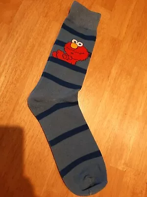 SESAME STREET Men's Crew Socks ELMO Blue Striped Elmo Sz 10-13 New • $15