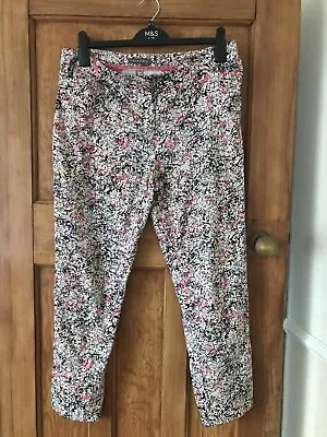 Laura Ashley Floral Trousers Size 16 Zip Front Narrow Leg. Pinks • £10.99